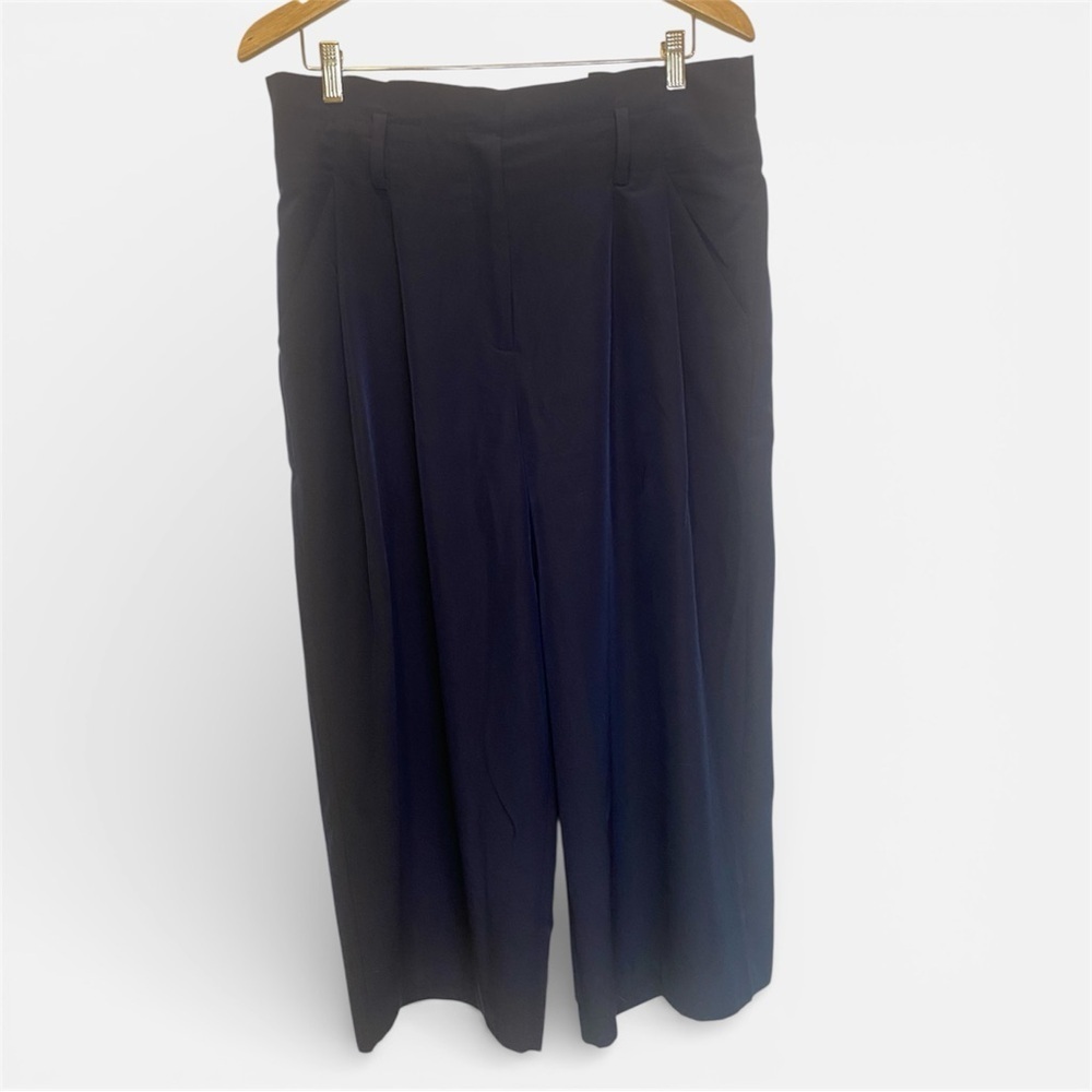 Michael Kors Wide Leg Crop Pants Black Size L High Rise Zip Front SKU345